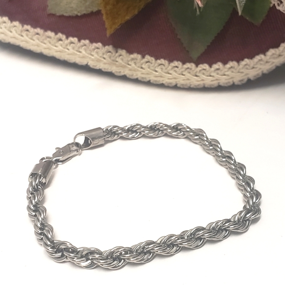 24K White Gold Plate Rope Chain Bracelet Chunky Rope Chain Bracelet - Picture 5 of 9